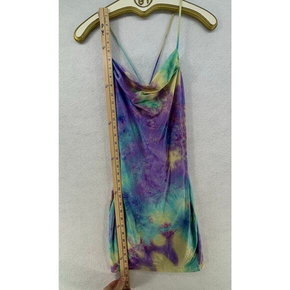 Summer Bodycon Mini Dress Tie Dye Cowl Neck Sexy Women's SMALL Olive Tree - Picture 9 of 10